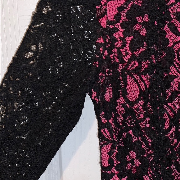 Erin lace overlay 3/4 sleeves cocktail short form fitting black classy dress - Picture 8 of 8